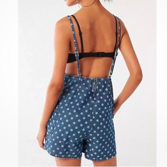 Urban Outfitters BDG Monaco Polka Dot Romper Shortalls Denim Size Small - Picture 8 of 13